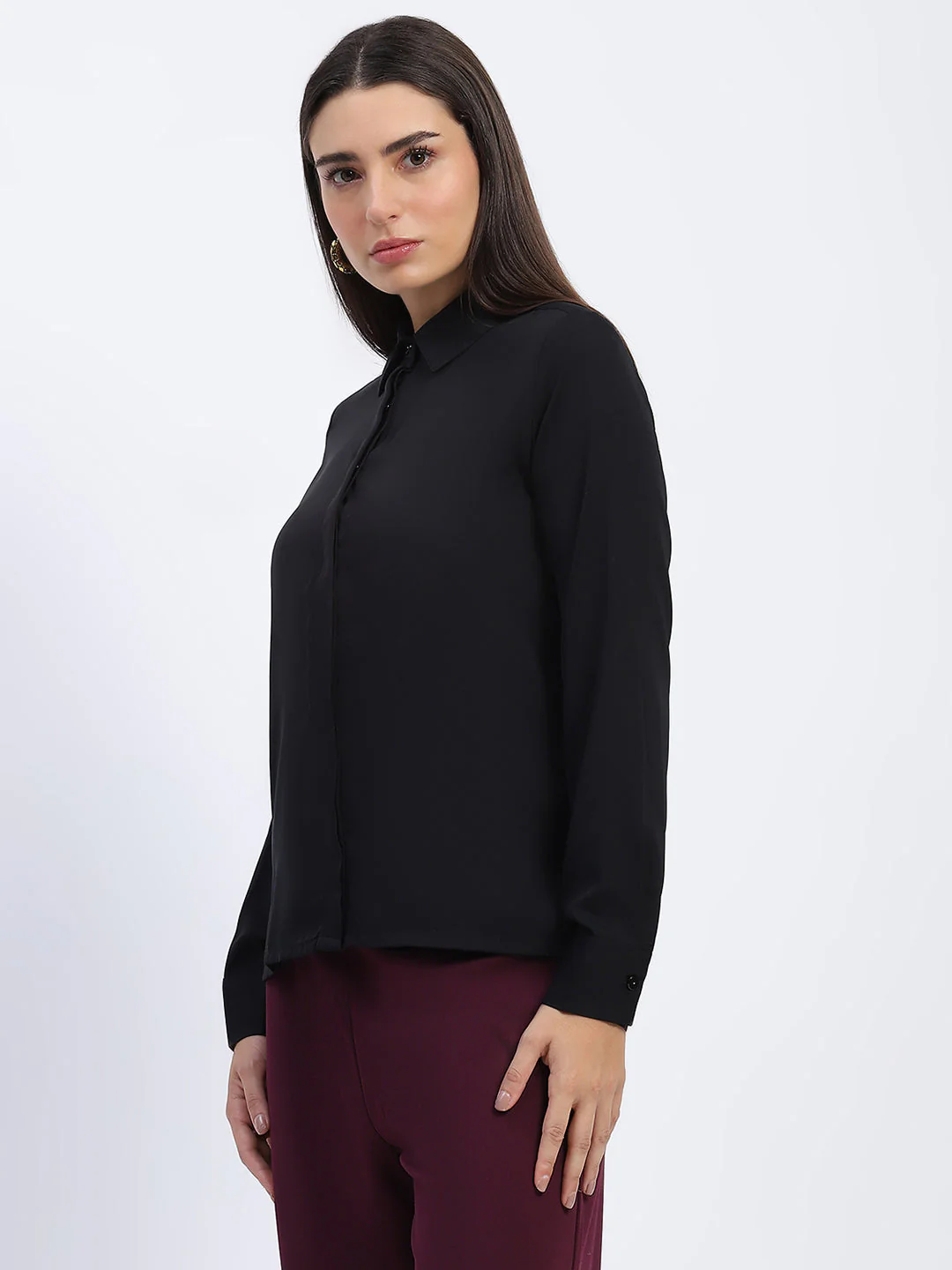 Madame Button Down Solid Black Shirt - Image 4