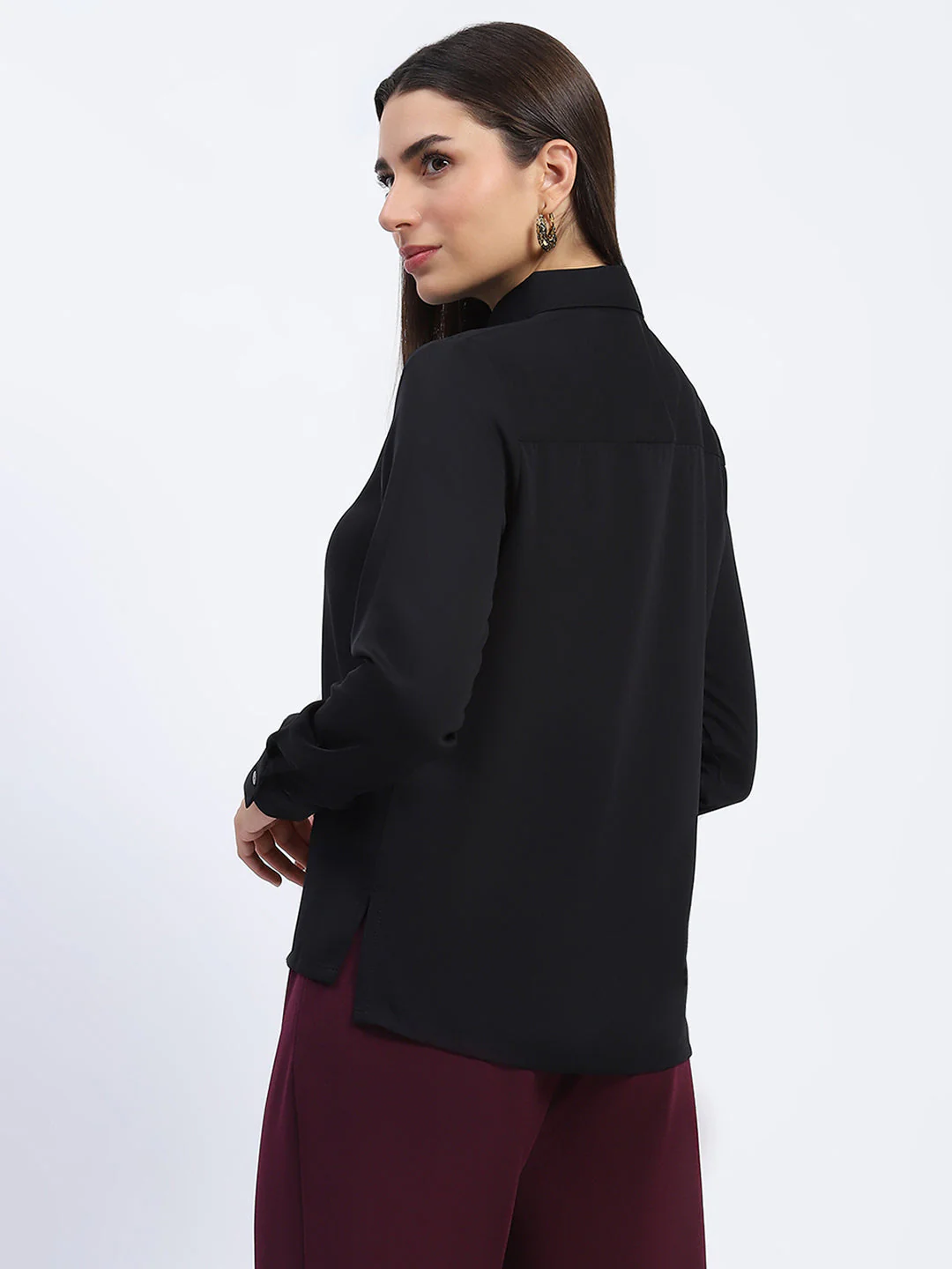 Madame Button Down Solid Black Shirt - Image 5