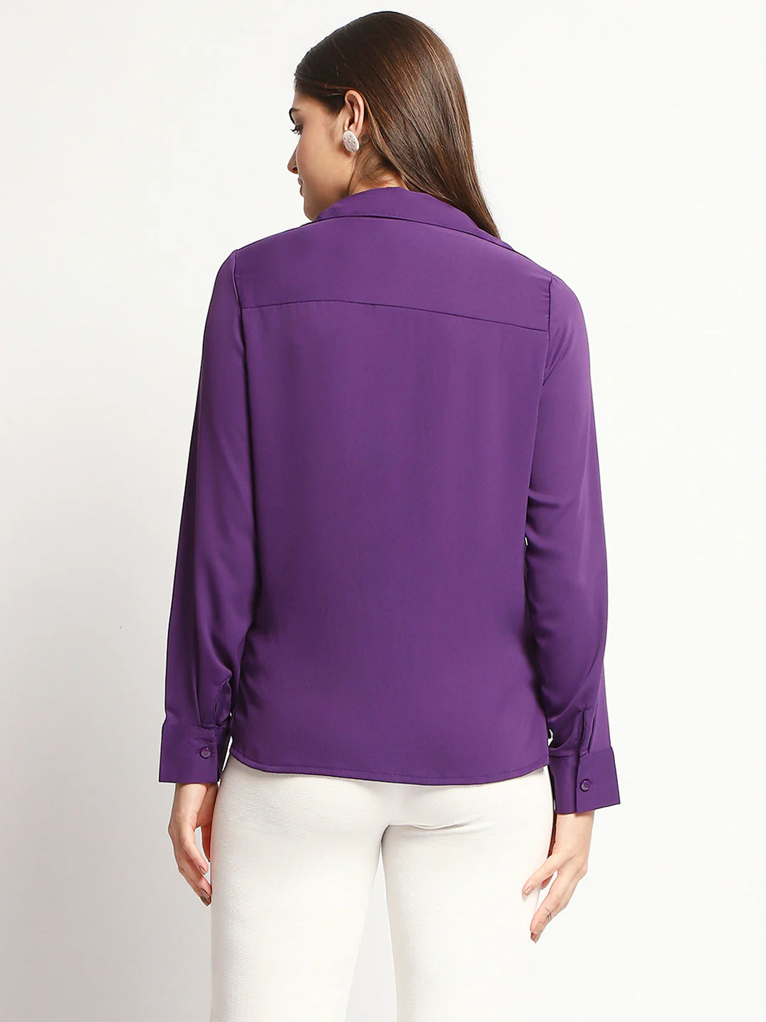 Madame Solid Purple Cuff Sleeve Shirt - Image 5