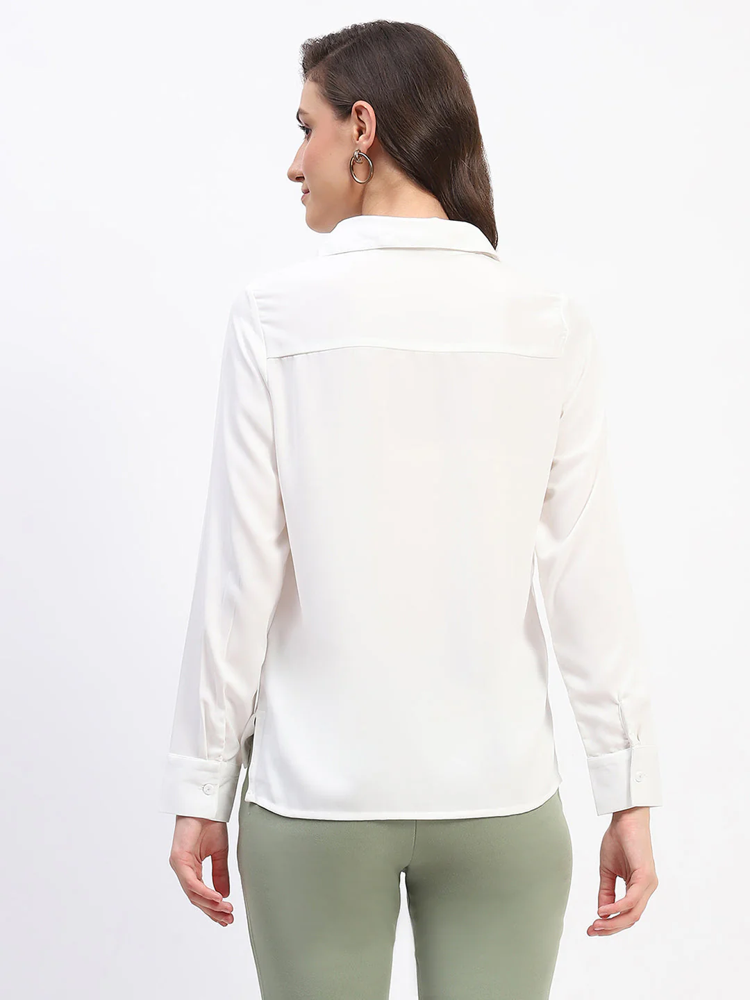 Madame Button Down Solid White Shirt - Image 5