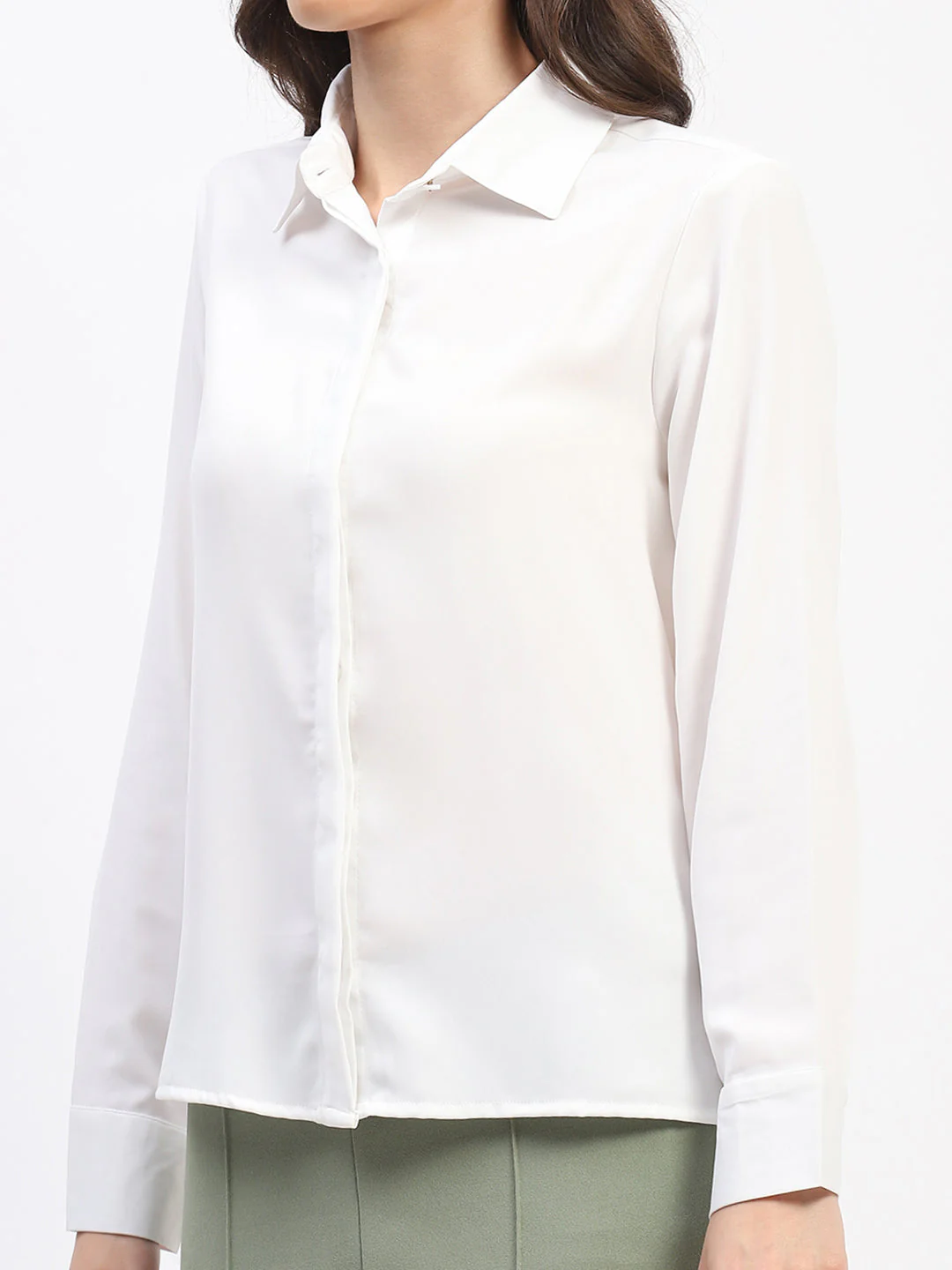 Madame Button Down Solid White Shirt - Image 6