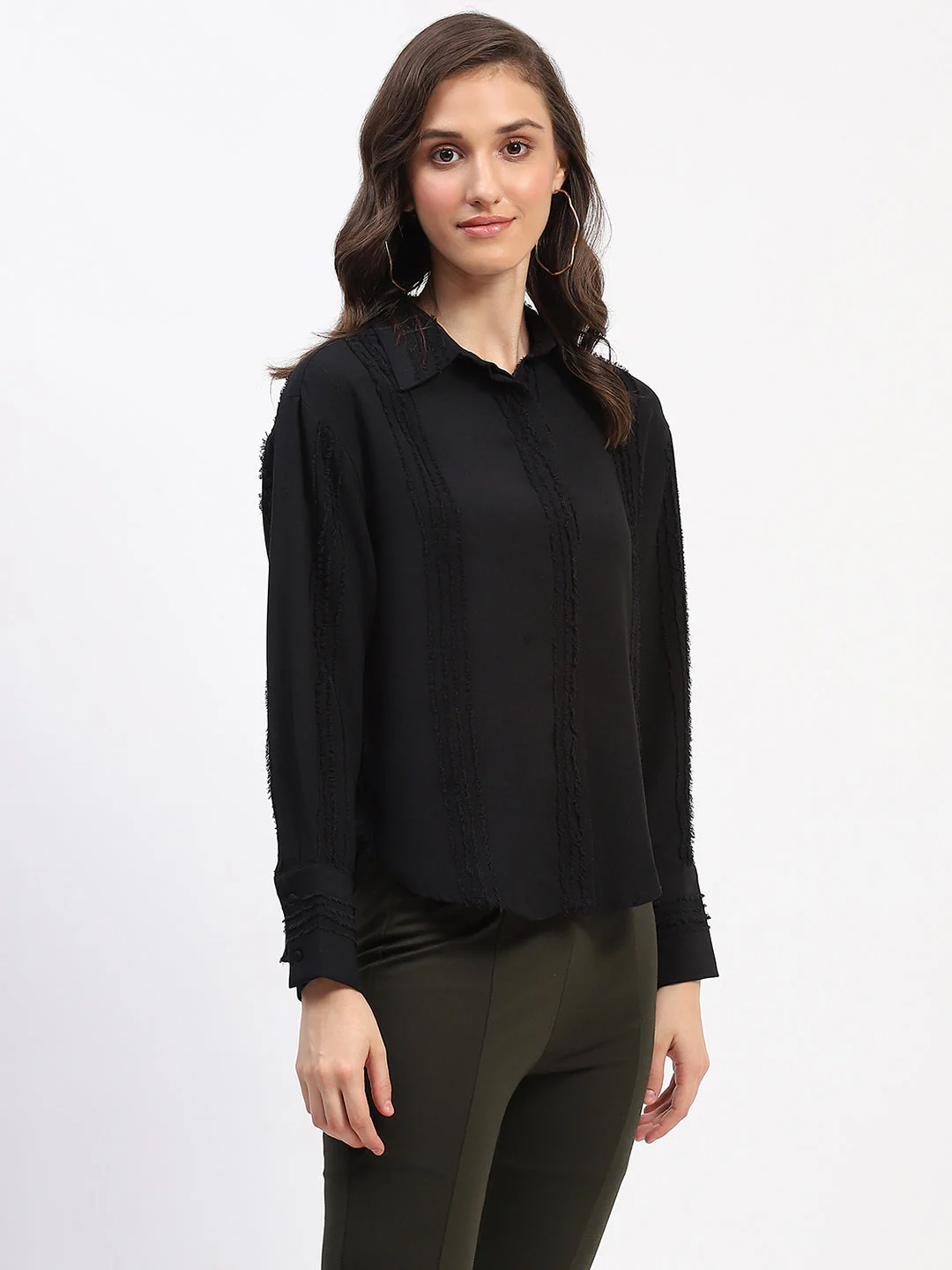 Madame Frayed Detailing Collared Cuff Sleeve Shirt - Image 3