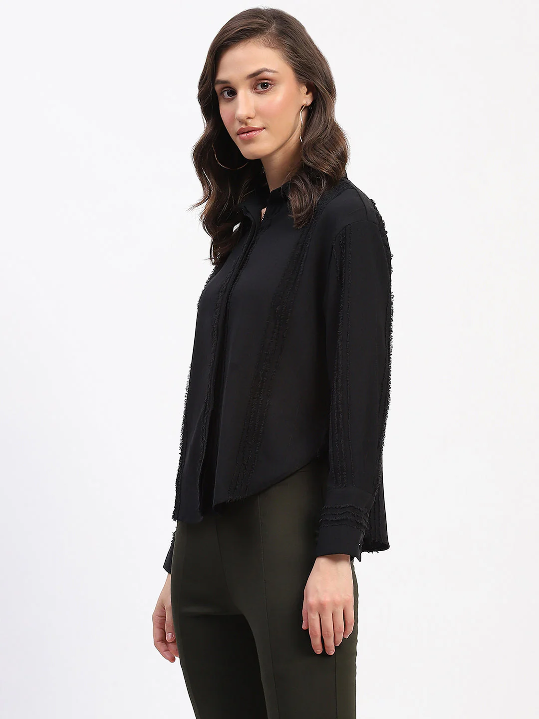 Madame Frayed Detailing Collared Cuff Sleeve Shirt - Image 4