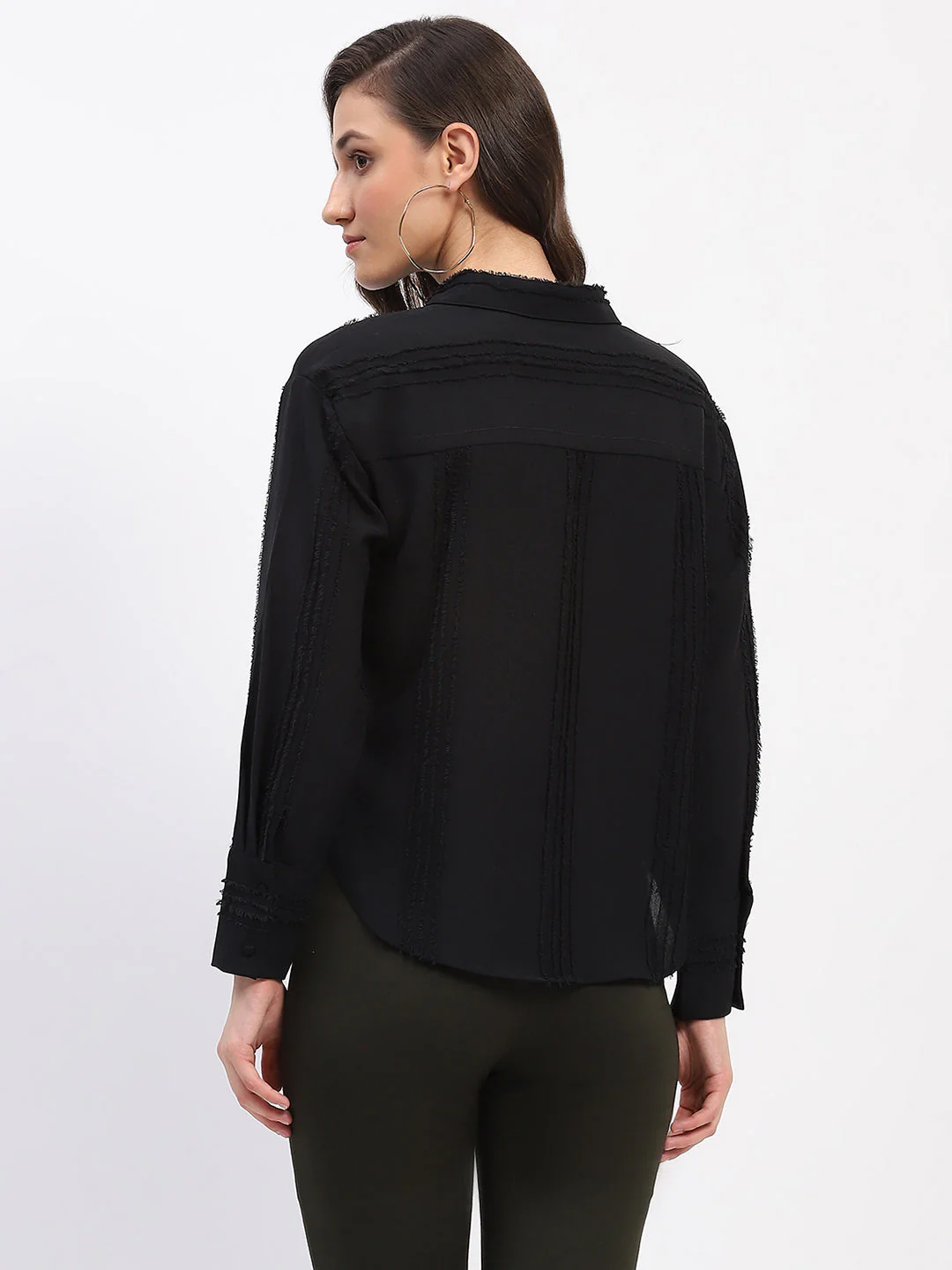 Madame Frayed Detailing Collared Cuff Sleeve Shirt - Image 5