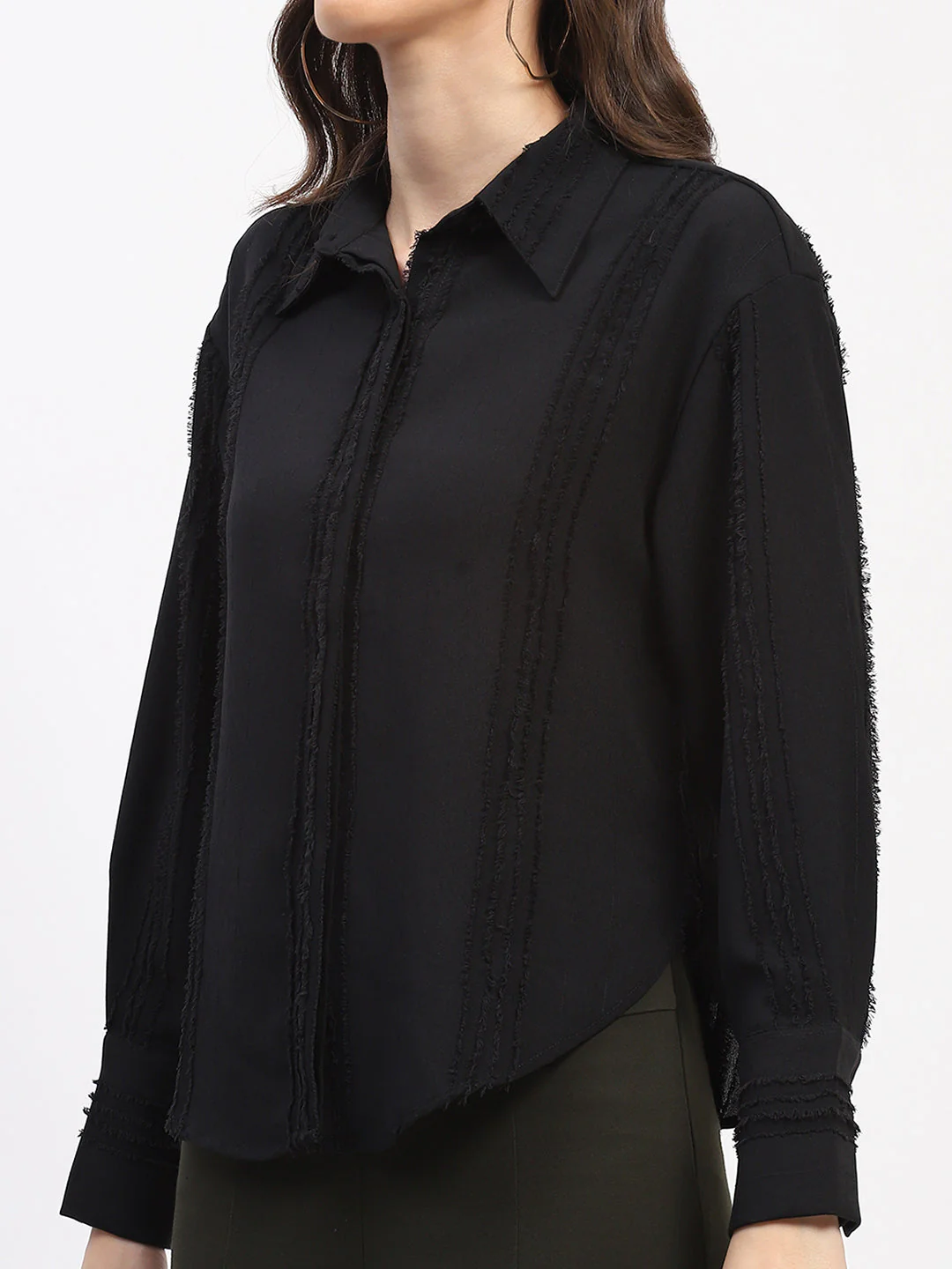 Madame Frayed Detailing Collared Cuff Sleeve Shirt - Image 6