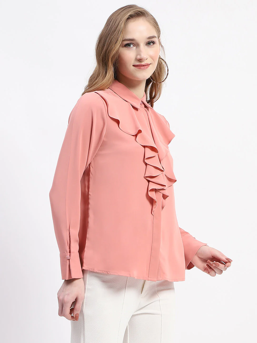 Madame Ruffle Collar Solid Blush Shirt - Image 3