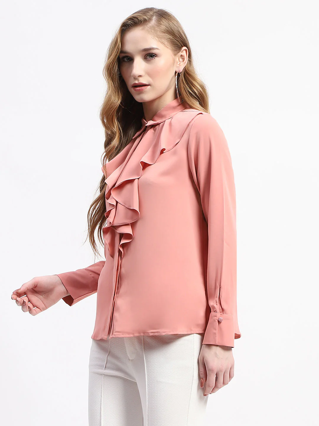 Madame Ruffle Collar Solid Blush Shirt - Image 4