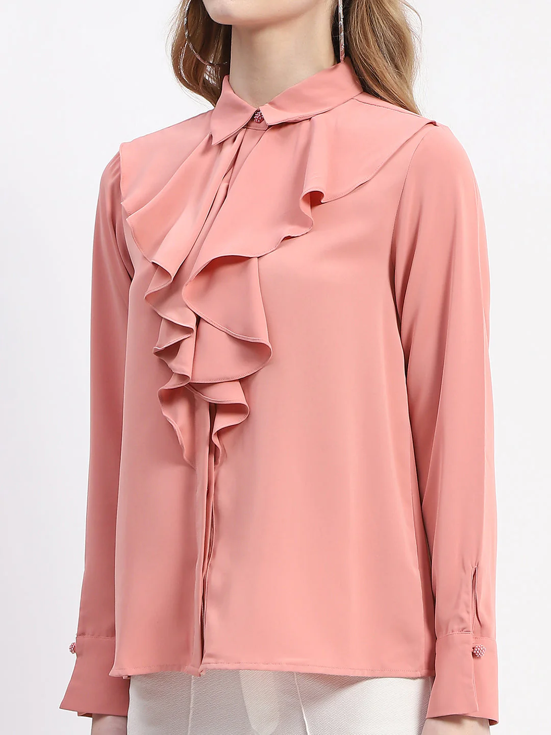 Madame Ruffle Collar Solid Blush Shirt - Image 6