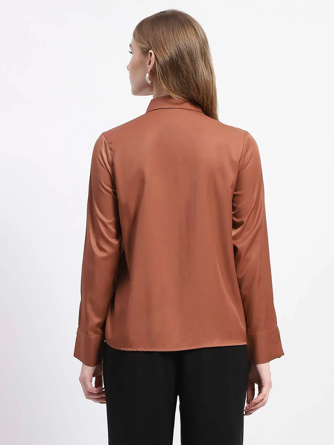Madame Ruffle Collar Solid Rust Shirt - Image 5