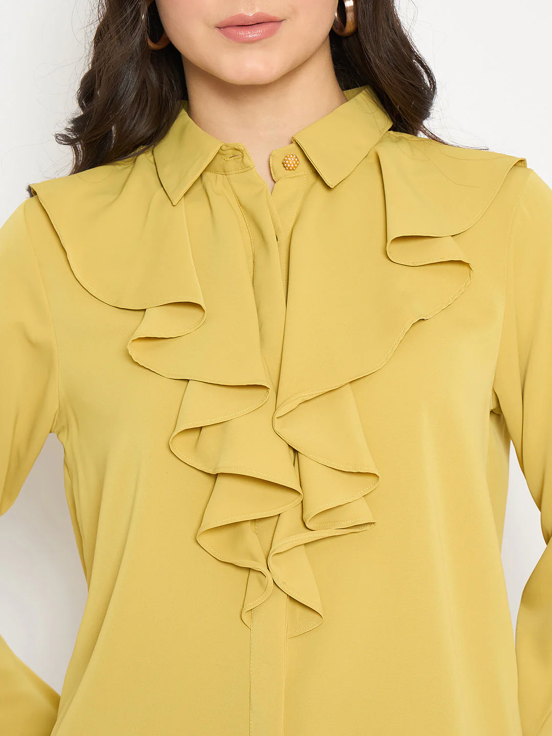 Madame Ruffle Collar Solid Yellow Shirt - Image 7