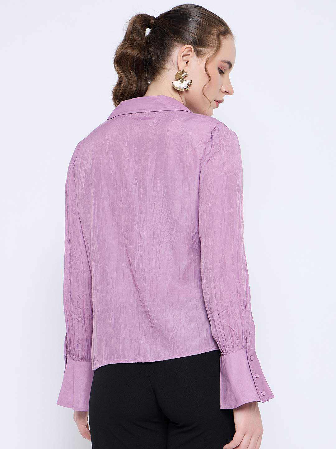 Madame Crushed Tissue Flounce Sleeve Muave Shirt - Image 5