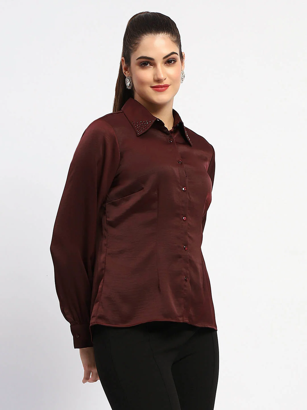 Madame Wine Embellished Collar Button-Up Shirt - Image 3