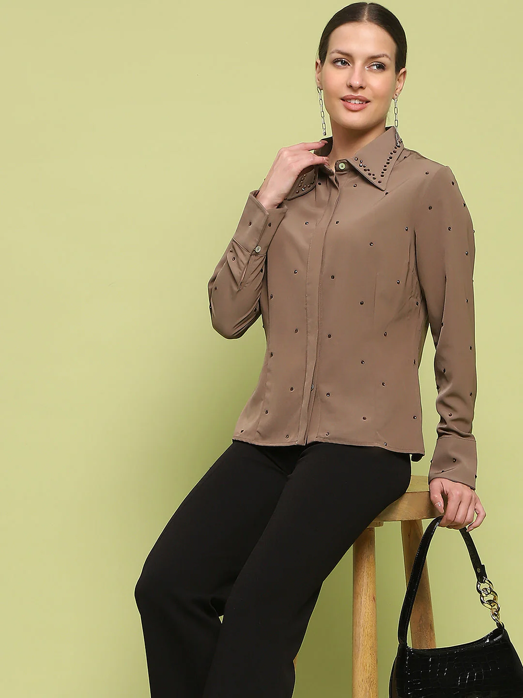 Madame Allover Embellished Brown Shirt - Image 2