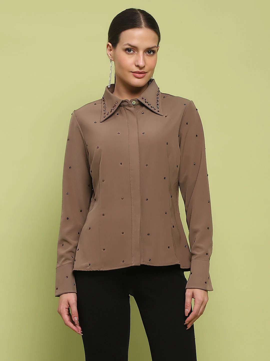 Madame Allover Embellished Brown Shirt - Image 3