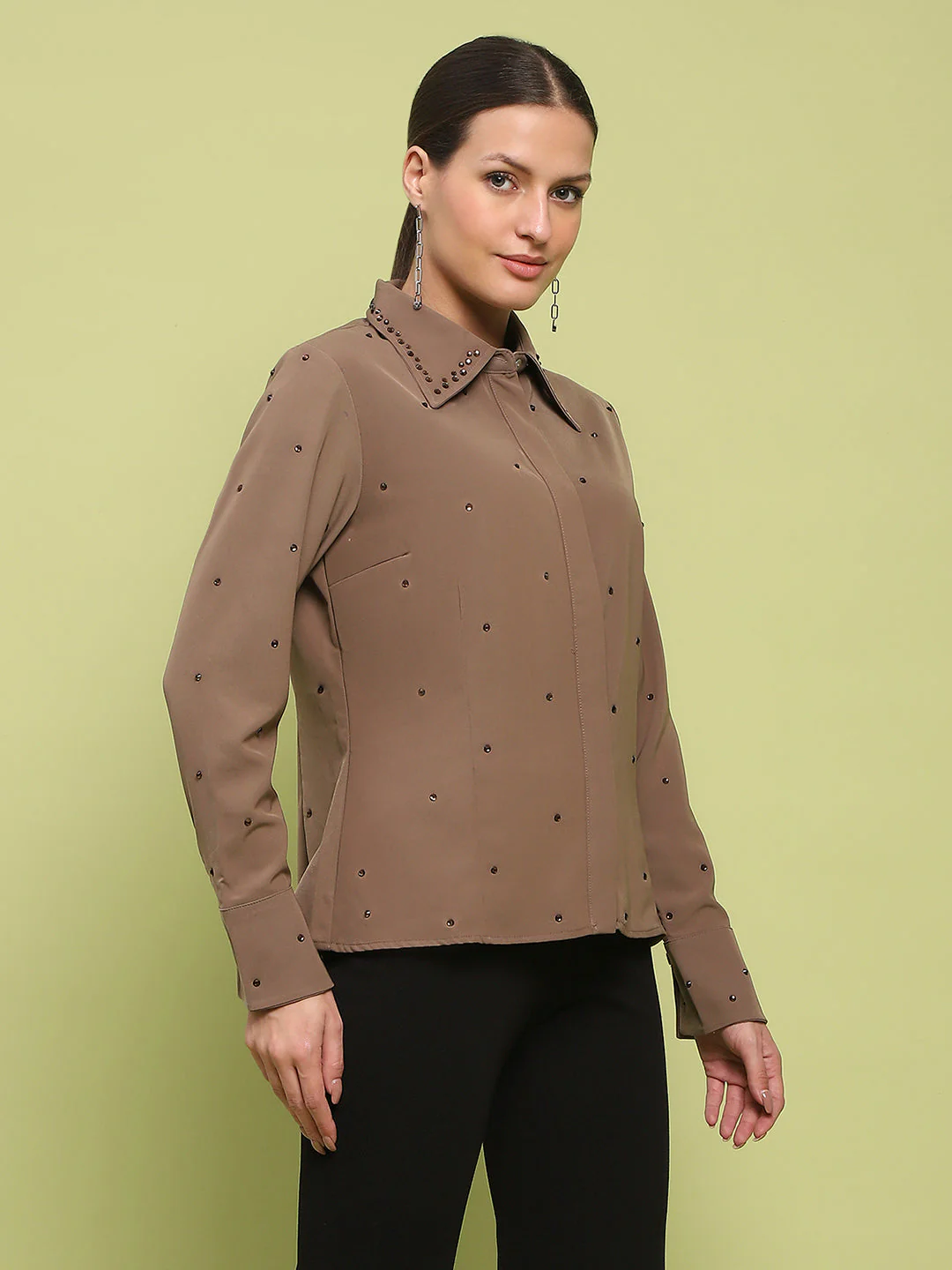 Madame Allover Embellished Brown Shirt - Image 4