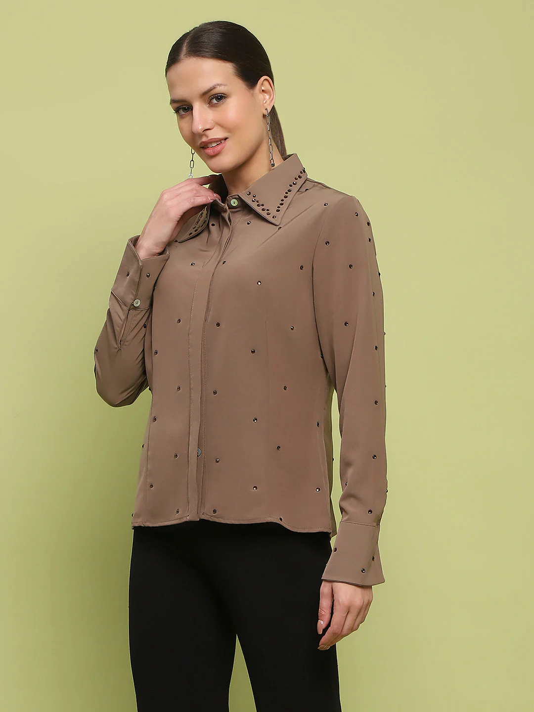 Madame Allover Embellished Brown Shirt - Image 5