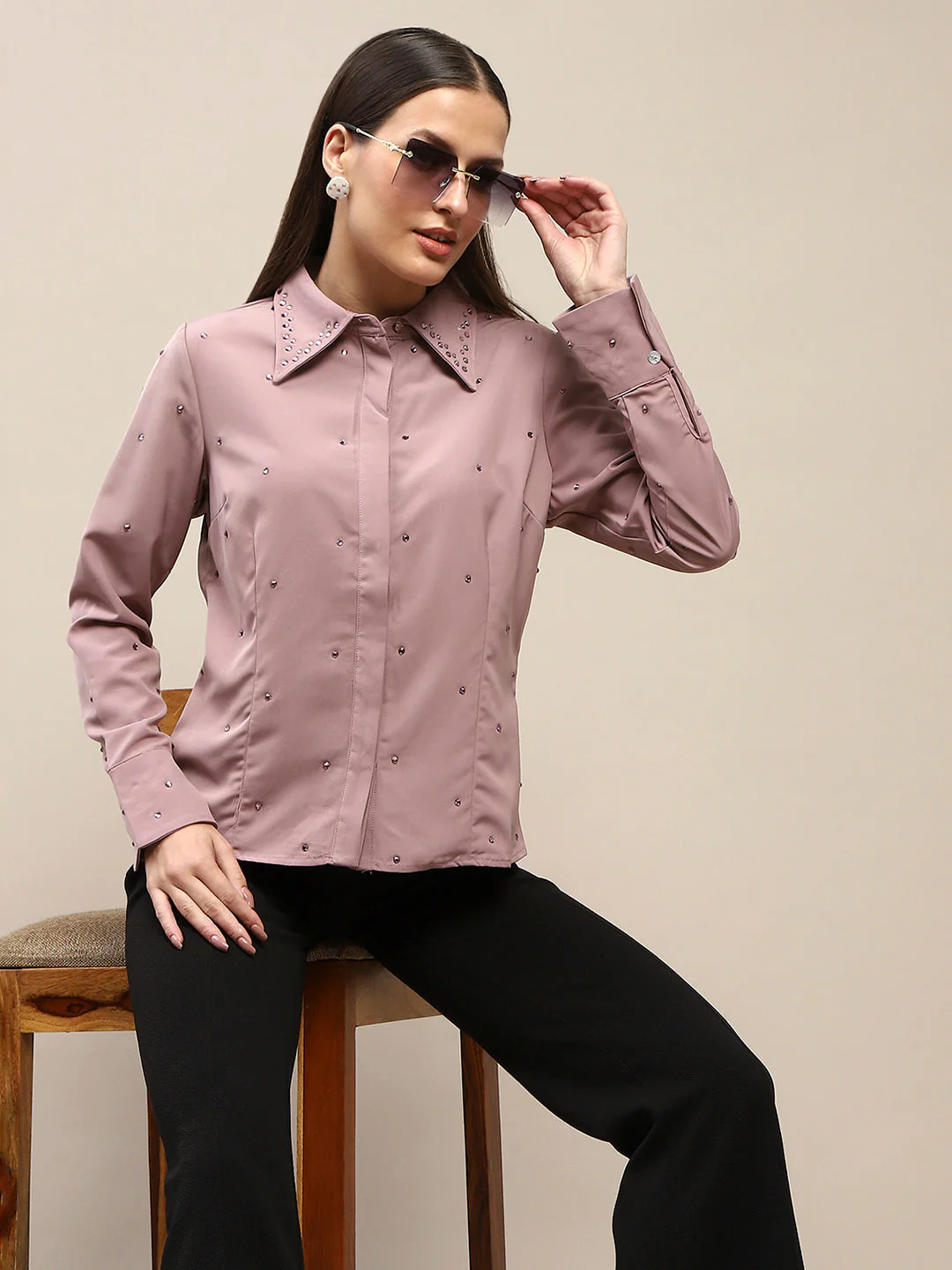 Madame Allover Embellished Pink Shirt - Image 2