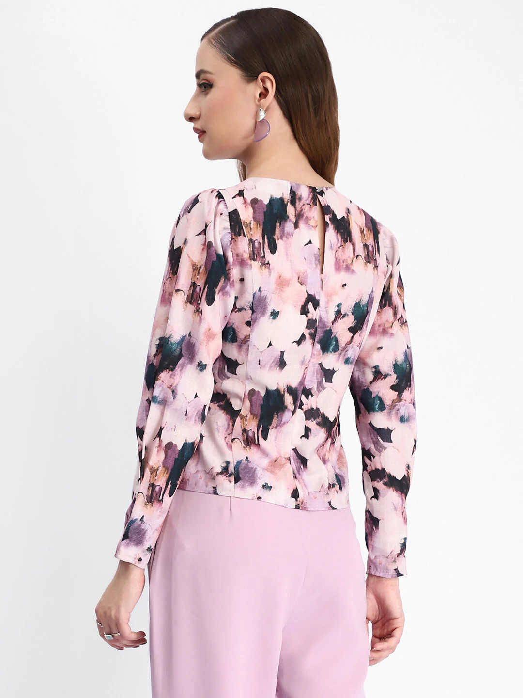 Madame Floral Print Full Sleeve Mauve Rayon Blend Top - Image 6