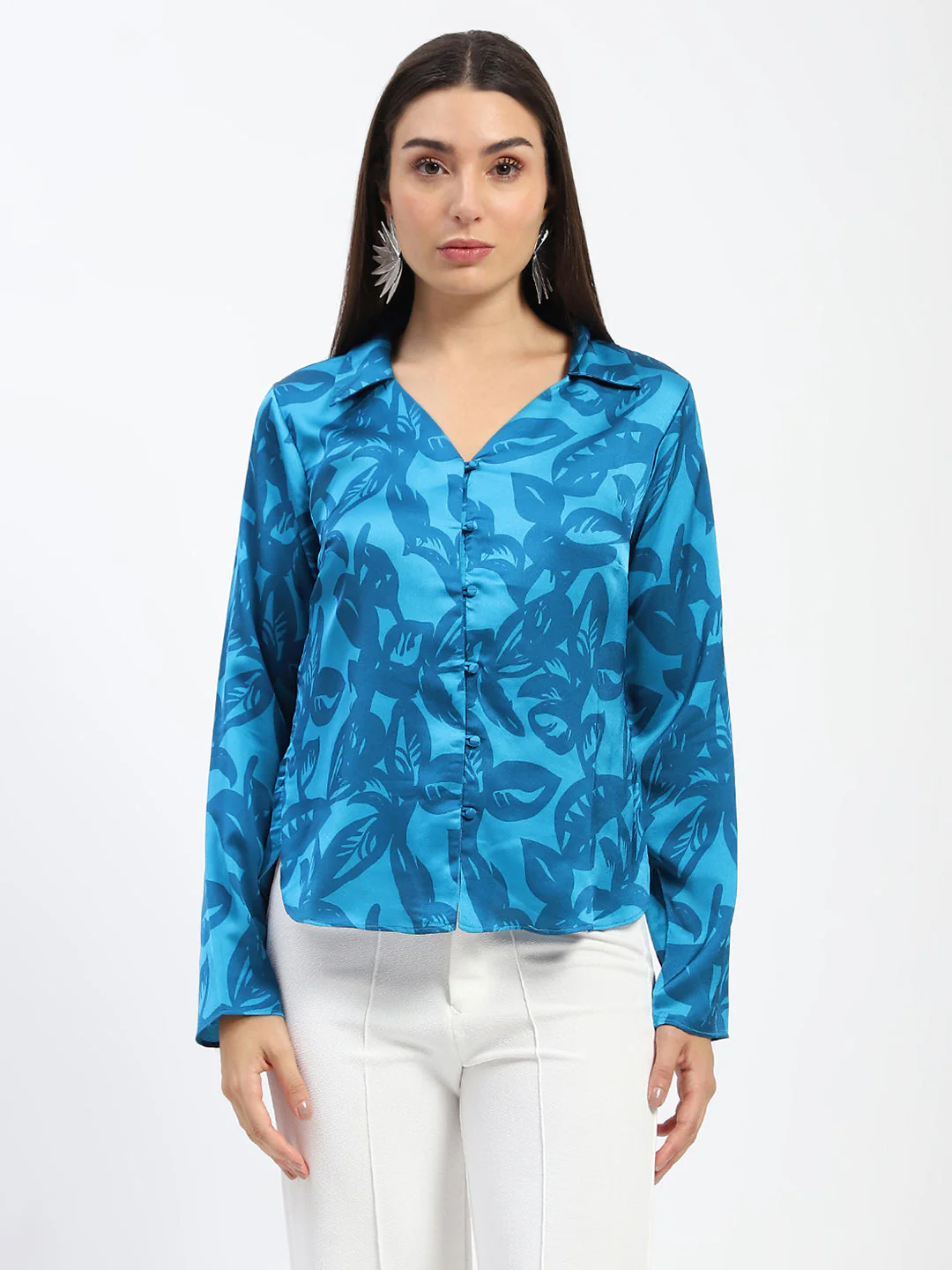 Madame Blue Leaf Print Shirt - Image 2