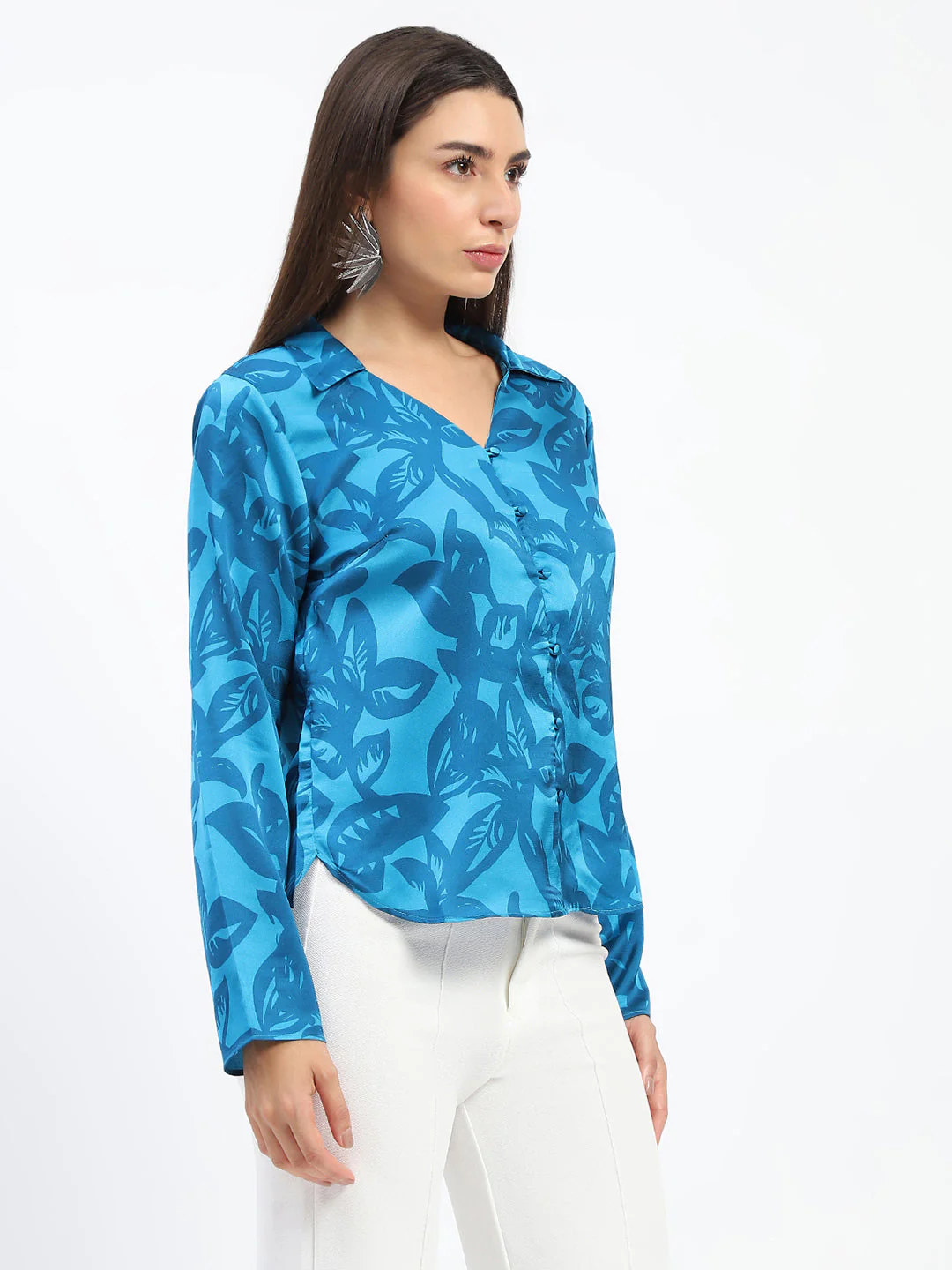 Madame Blue Leaf Print Shirt - Image 3