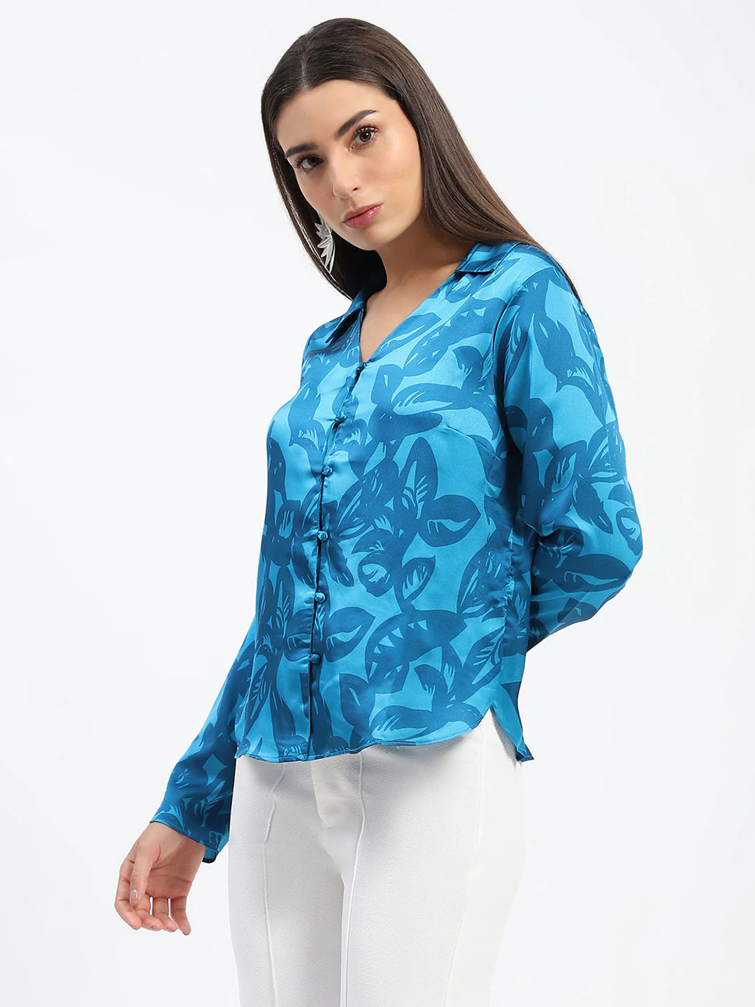 Madame Blue Leaf Print Shirt - Image 4