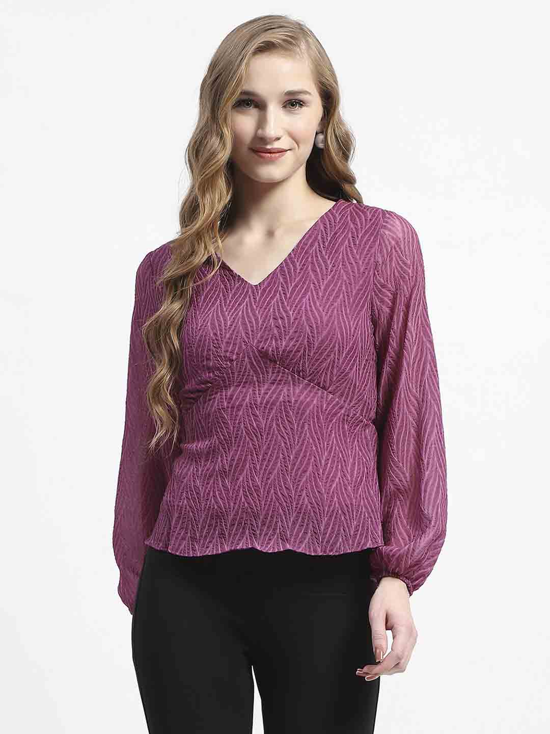 Madame Purple V-Neck Empire Waist Top