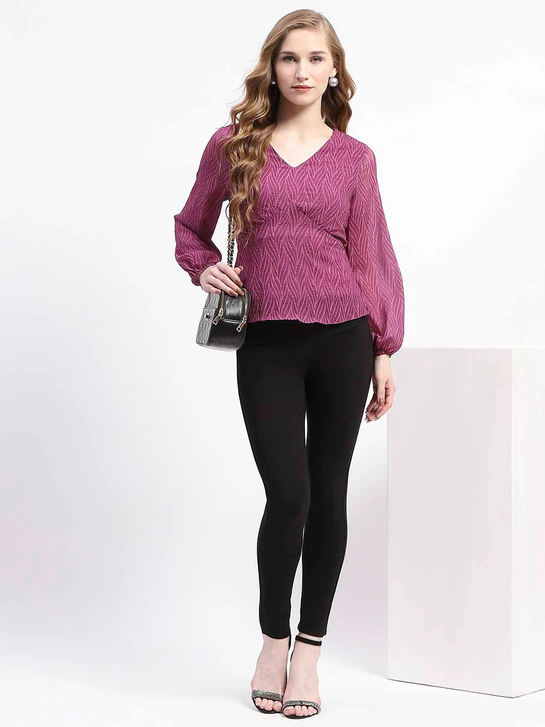 Madame Purple V-Neck Empire Waist Top - Image 2