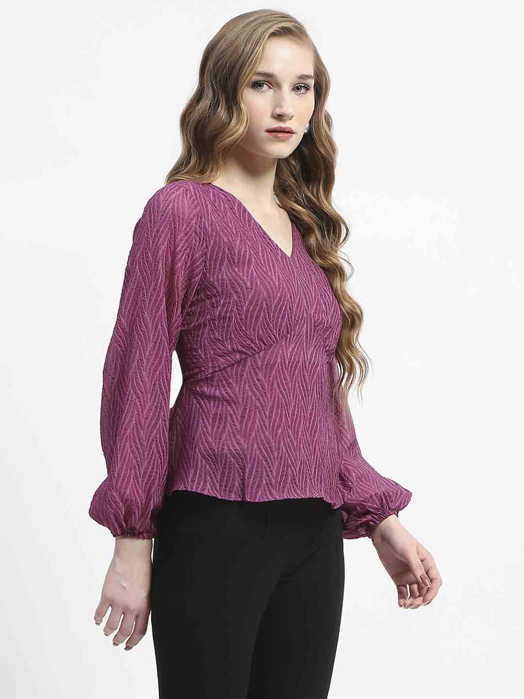 Madame Purple V-Neck Empire Waist Top - Image 3