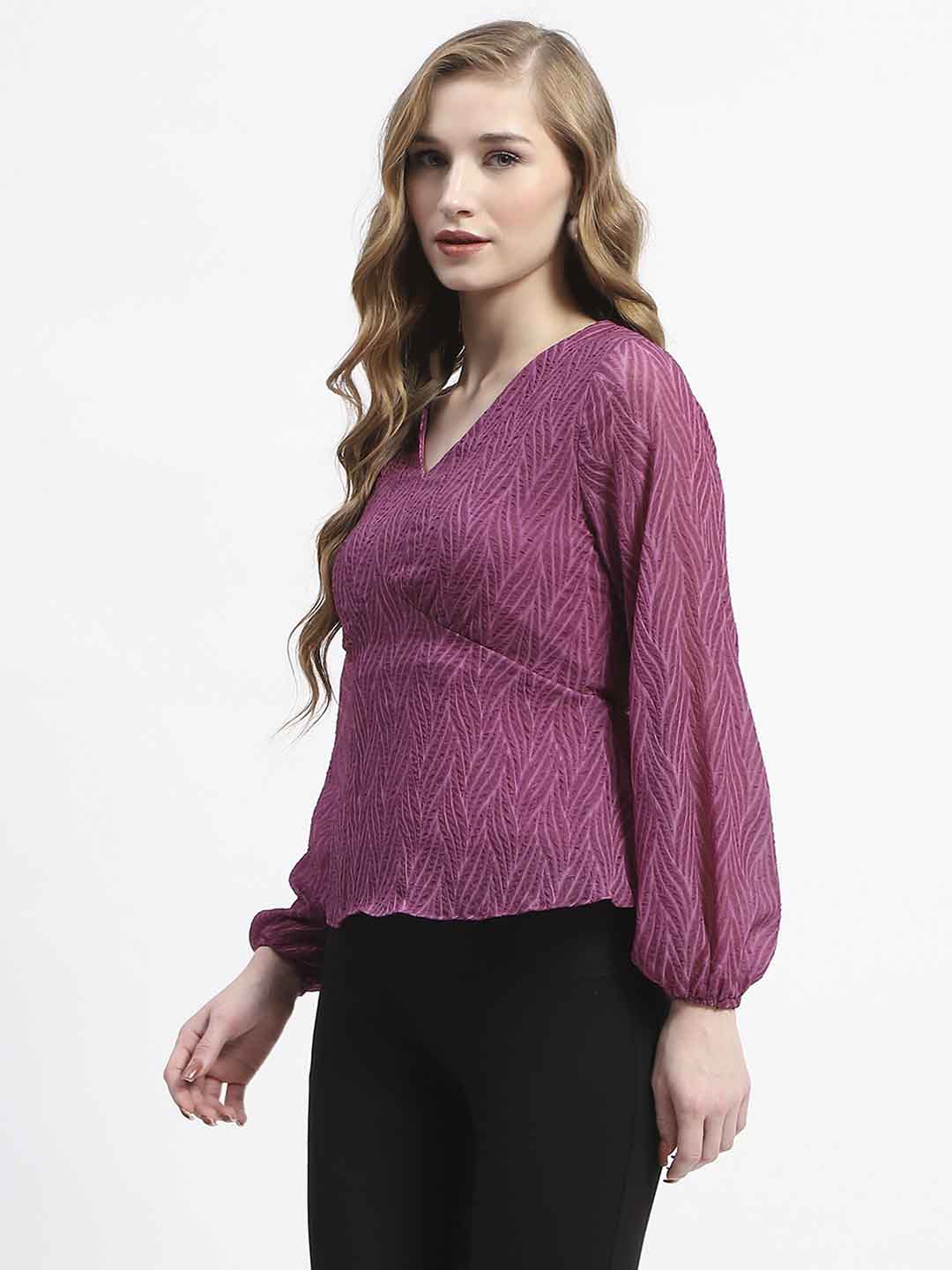 Madame Purple V-Neck Empire Waist Top - Image 4
