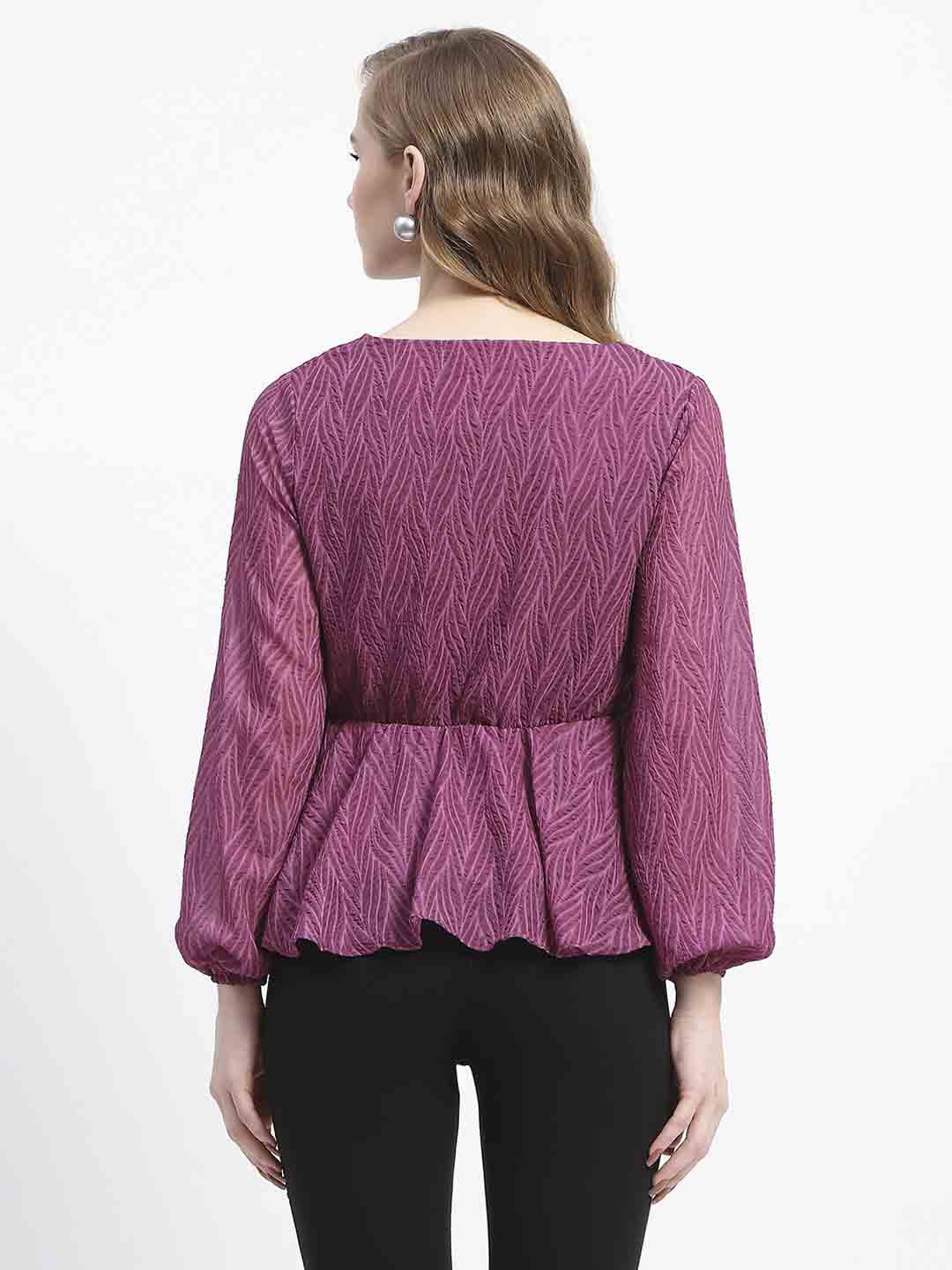 Madame Purple V-Neck Empire Waist Top - Image 5