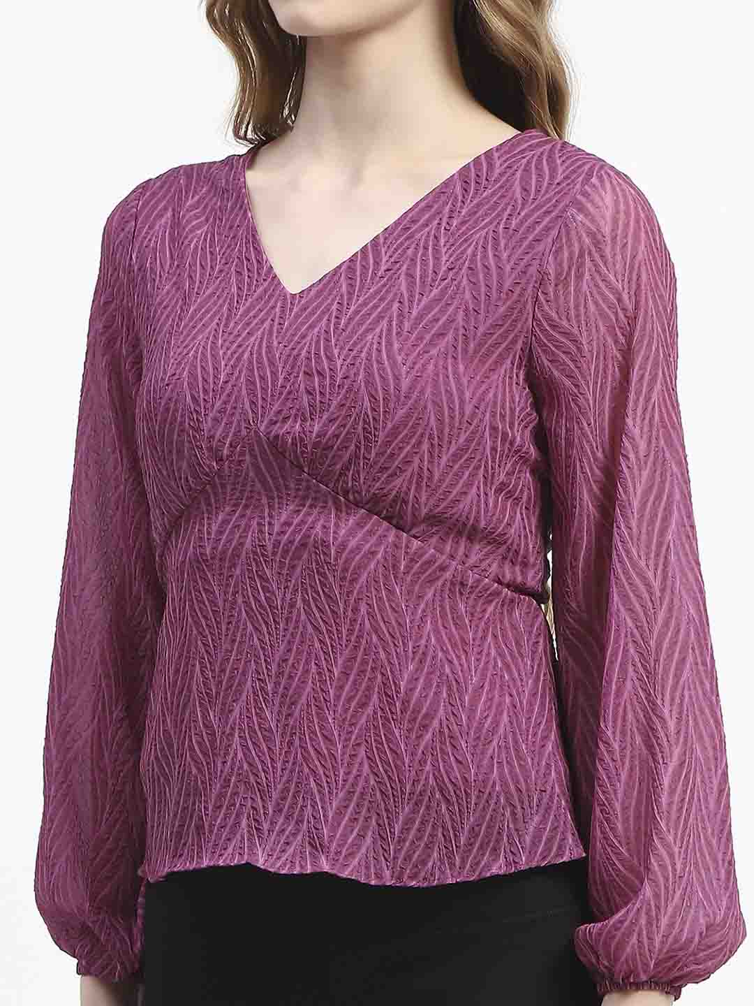 Madame Purple V-Neck Empire Waist Top - Image 6