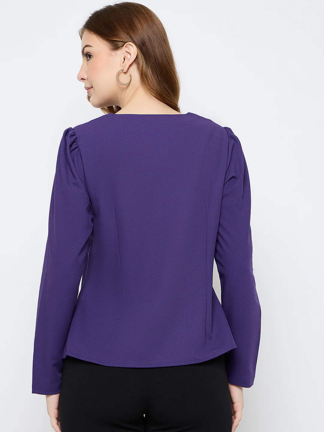 Madame Puffed Shoulders Peplum Waist Purple Top - Image 6