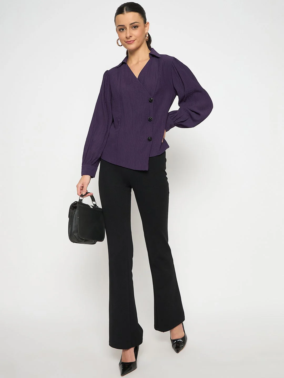 Madame Purple Asymmetrical Front Hemline Rayon Blend Shirt - Image 2