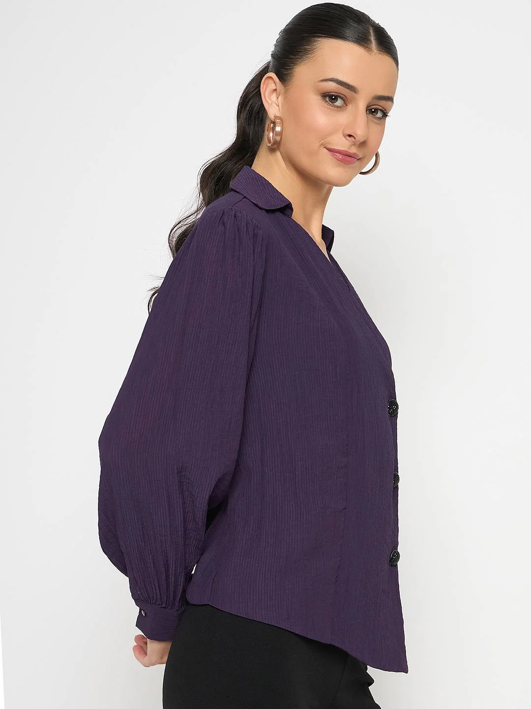 Madame Purple Asymmetrical Front Hemline Rayon Blend Shirt - Image 4
