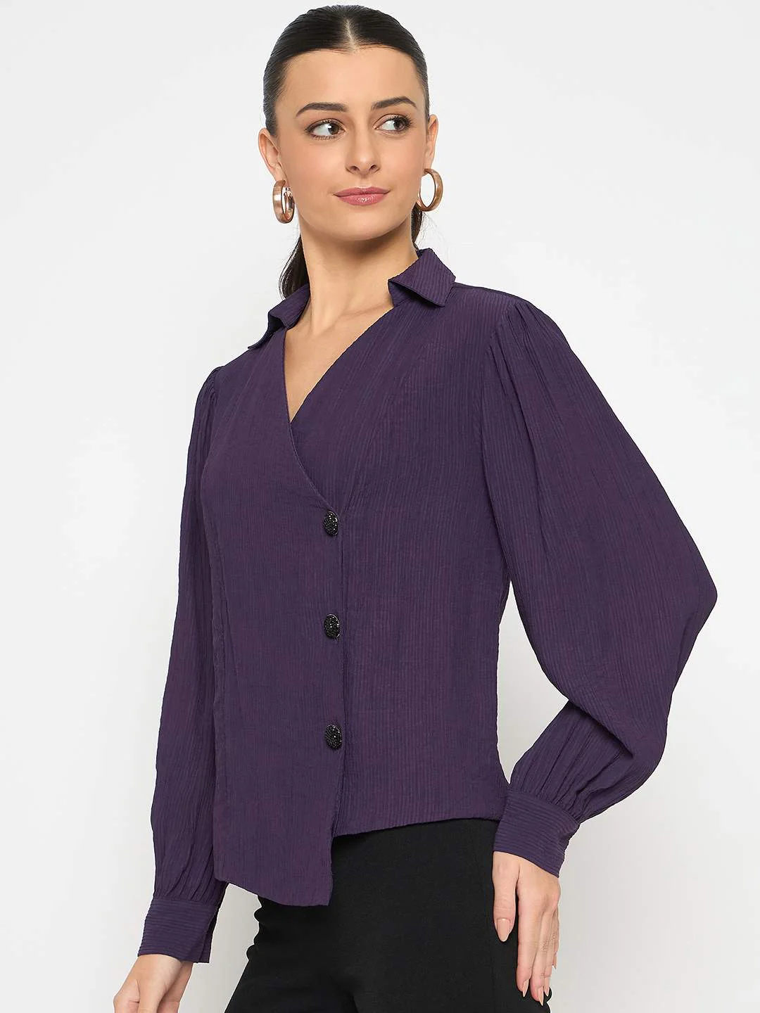 Madame Purple Asymmetrical Front Hemline Rayon Blend Shirt - Image 5