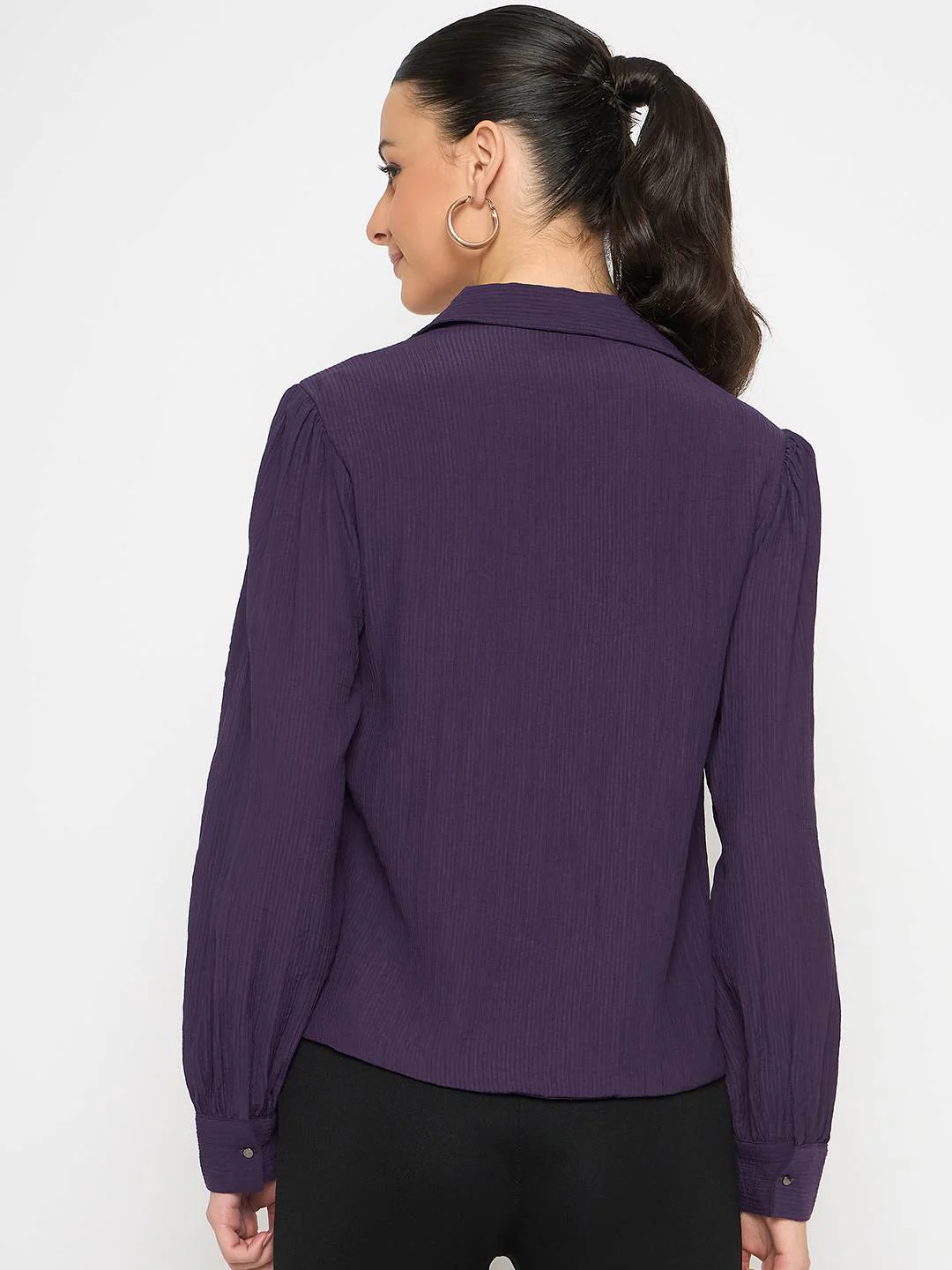 Madame Purple Asymmetrical Front Hemline Rayon Blend Shirt - Image 6
