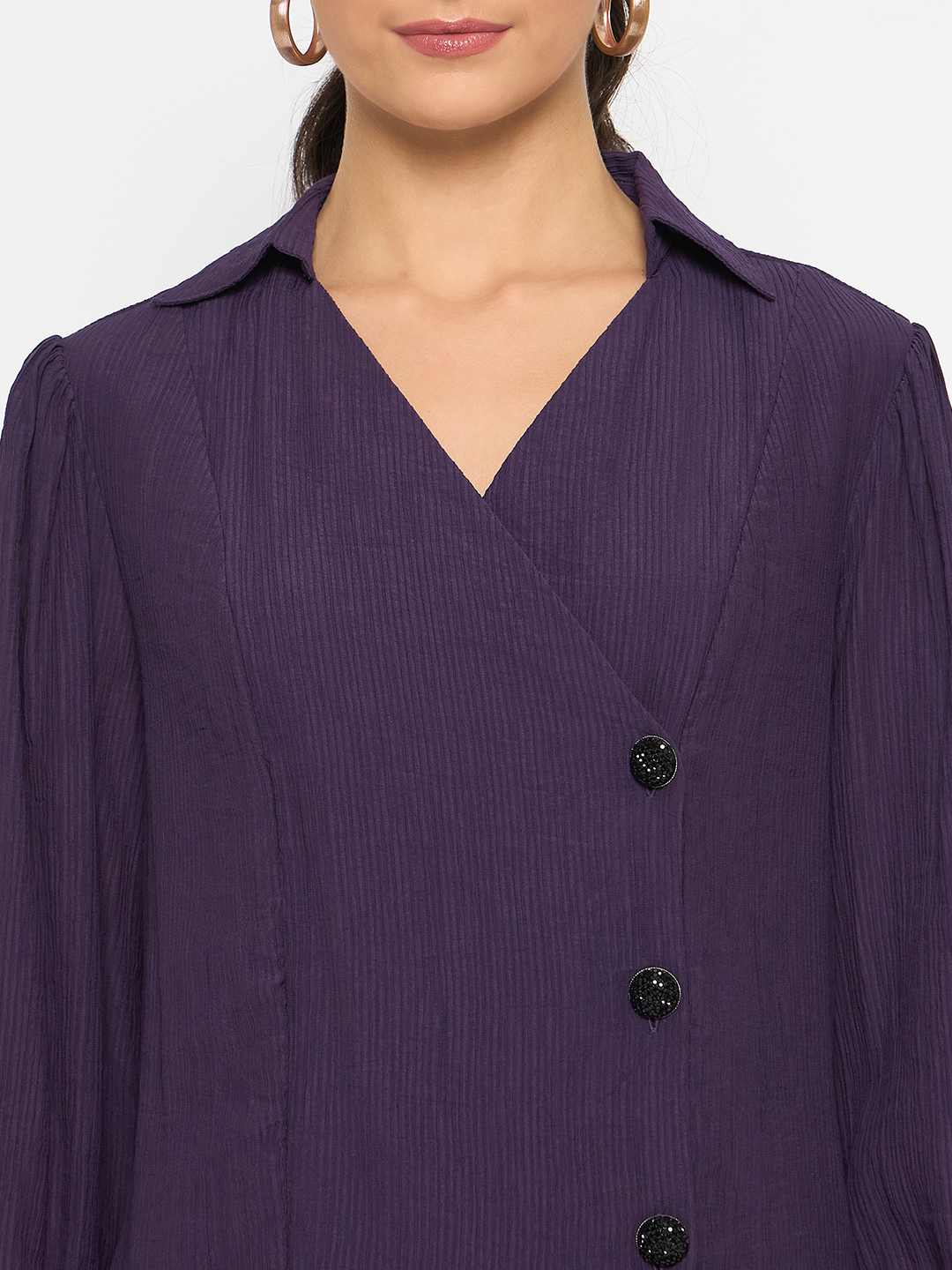 Madame Purple Asymmetrical Front Hemline Rayon Blend Shirt - Image 7