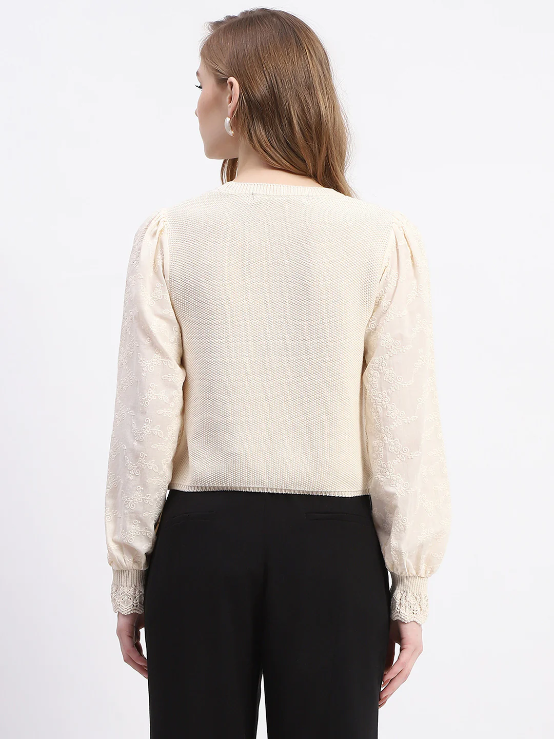 Madame Crochet Knit Beige Cotton Top - Image 5