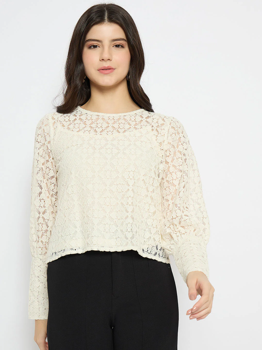 Madame Semi Sheer Cotton Off White Top - Image 3