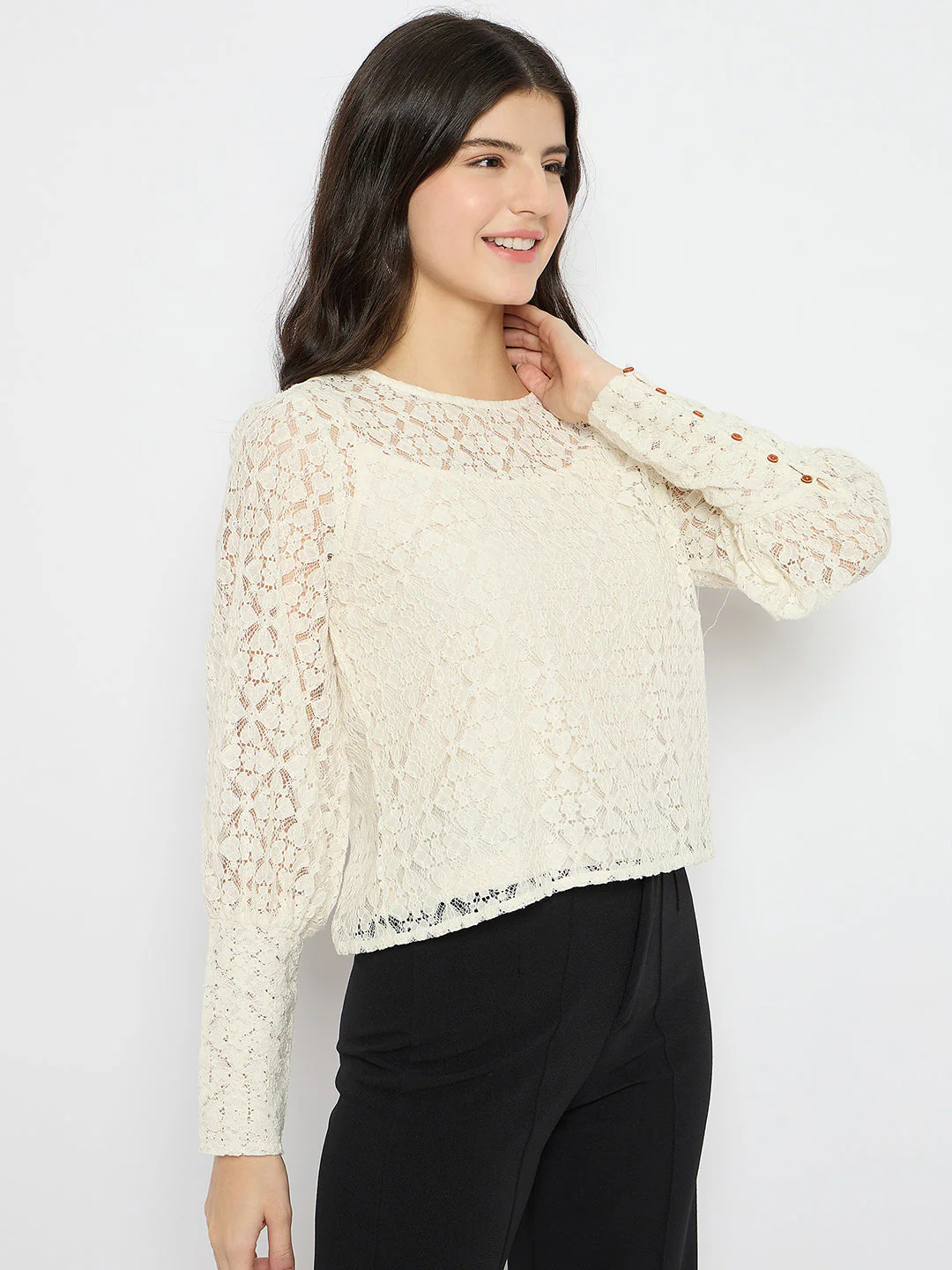 Madame Semi Sheer Cotton Off White Top - Image 4