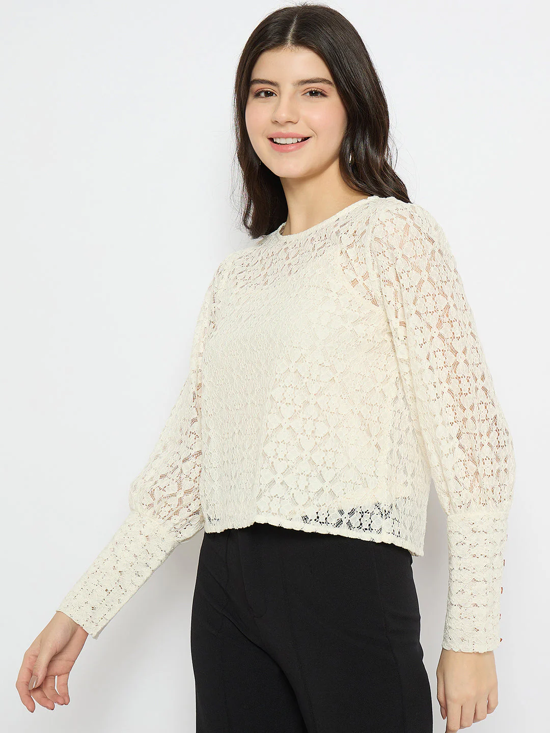 Madame Semi Sheer Cotton Off White Top - Image 5
