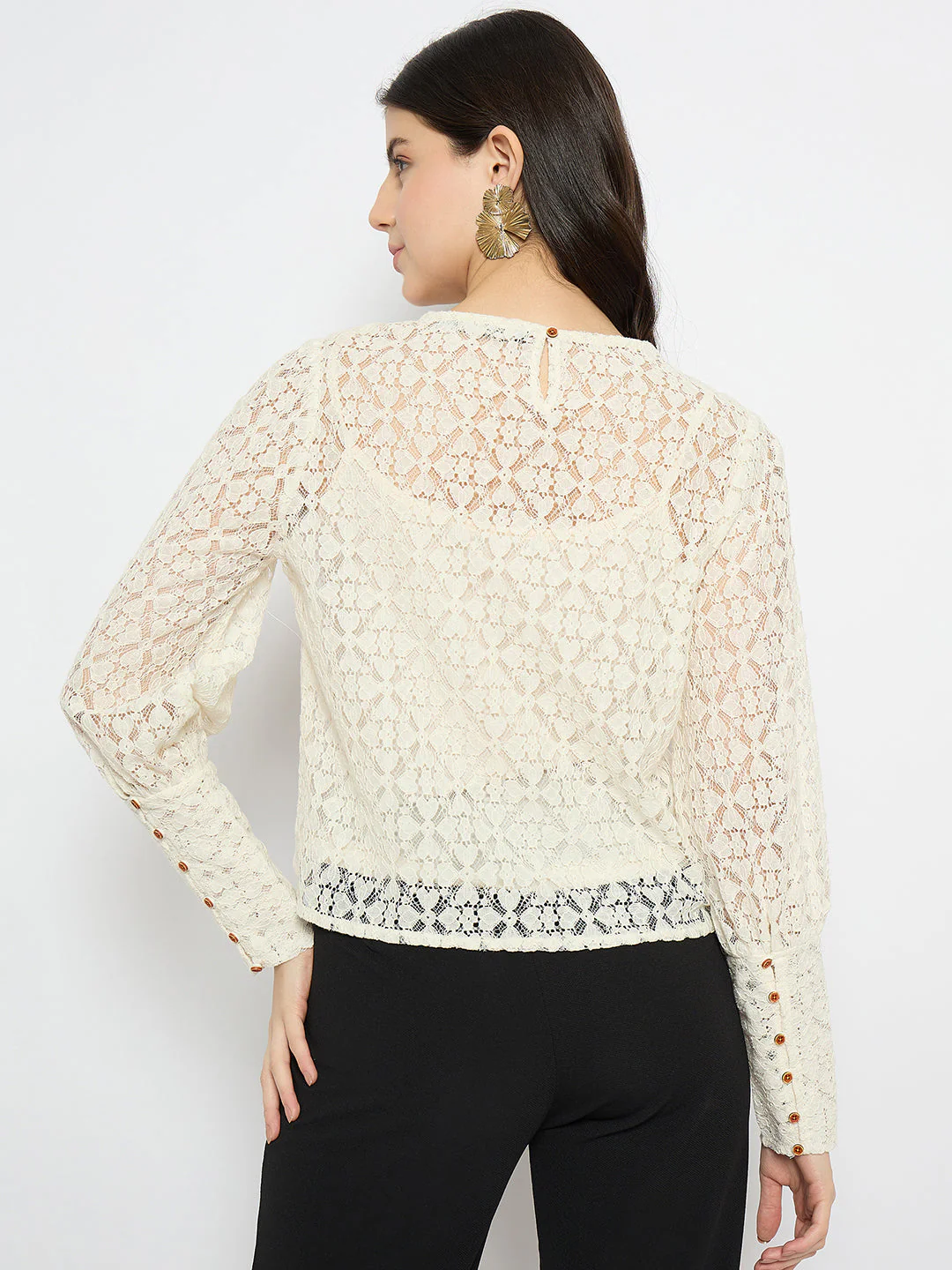 Madame Semi Sheer Cotton Off White Top - Image 6