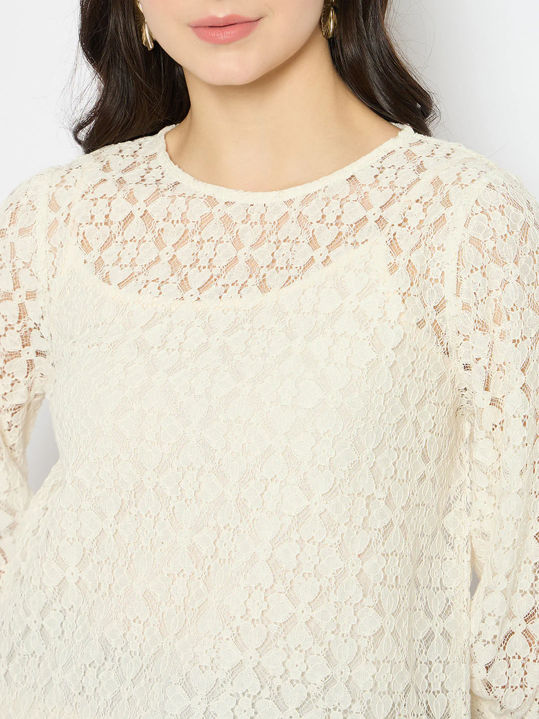 Madame Semi Sheer Cotton Off White Top - Image 7