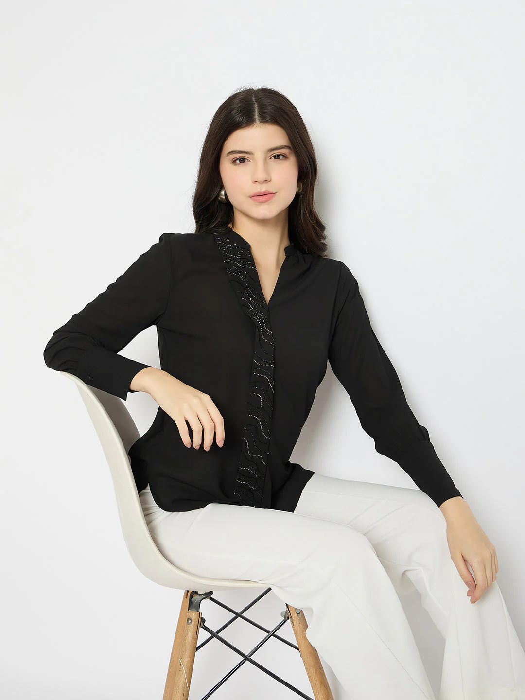 Madame Solid Black Shirt