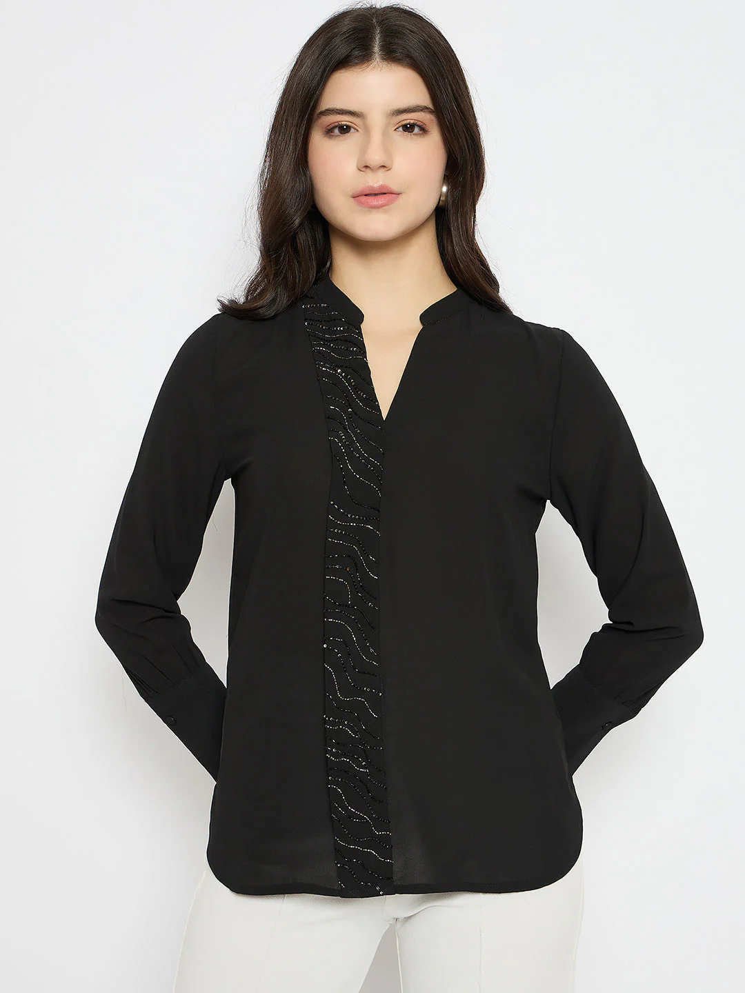 Madame Solid Black Shirt - Image 3