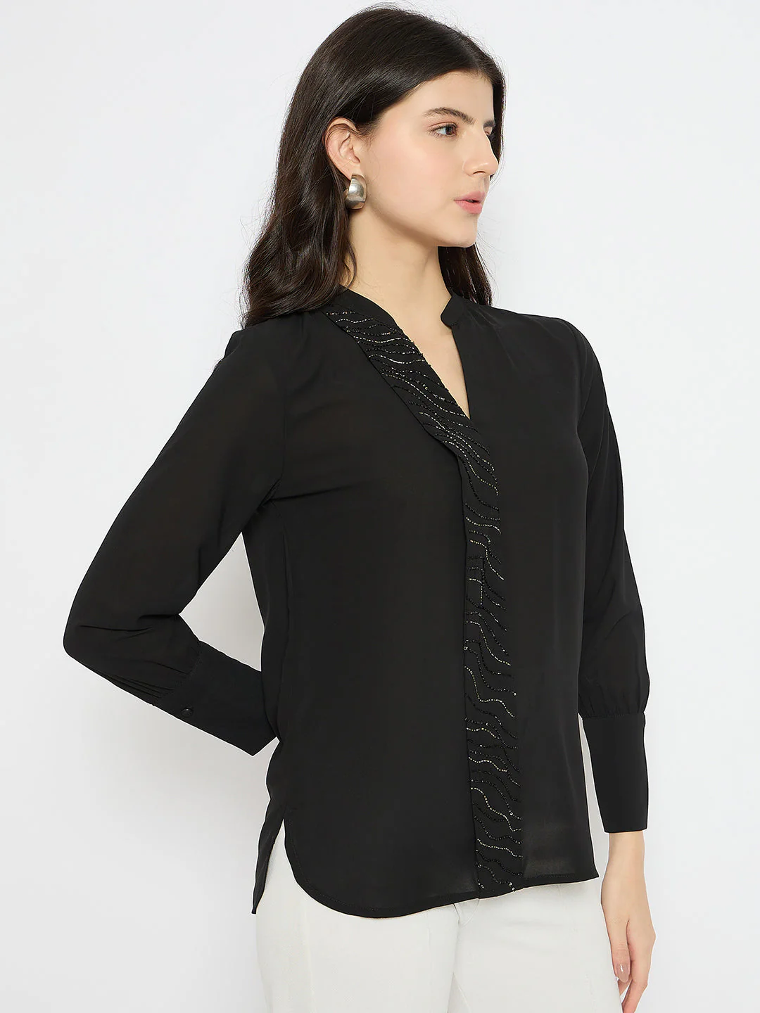 Madame Solid Black Shirt - Image 4