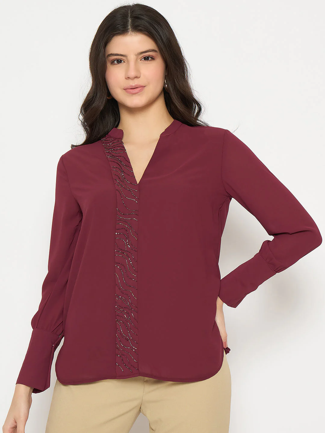 Madame Maroon Solid Shirt - Image 3