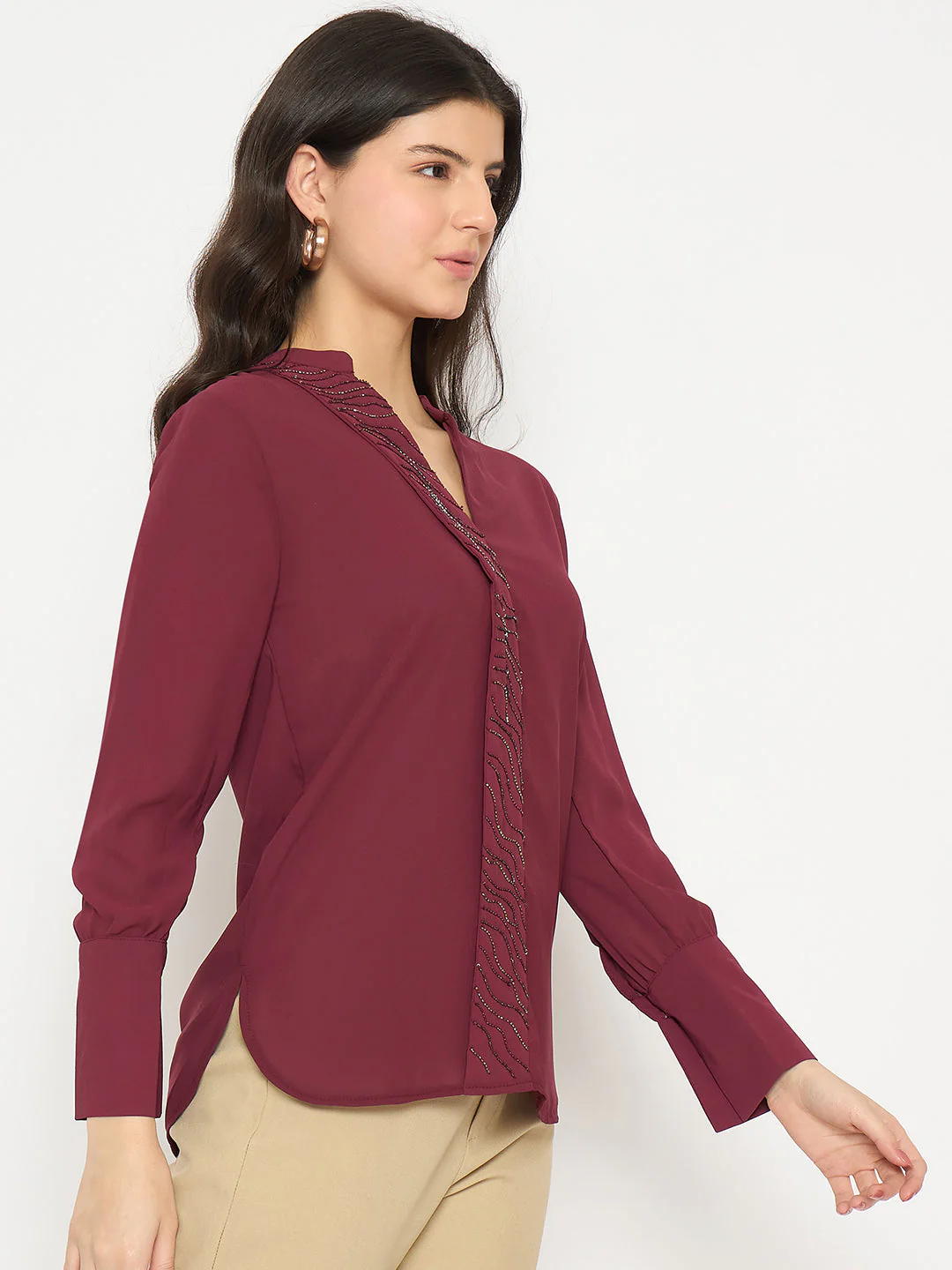 Madame Maroon Solid Shirt - Image 4