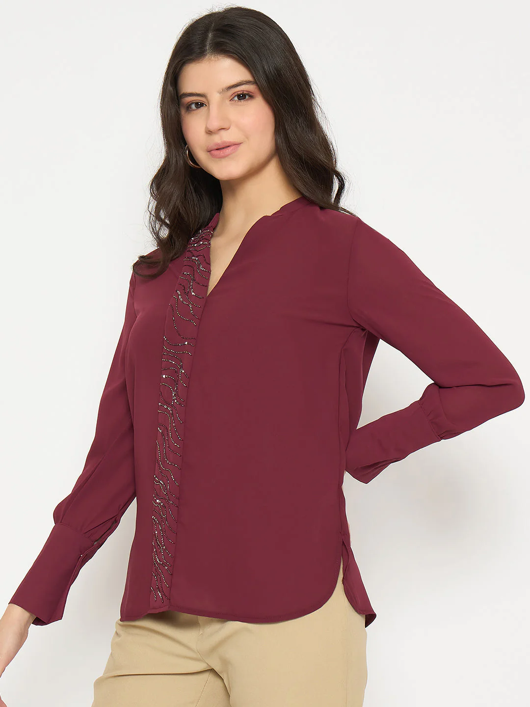 Madame Maroon Solid Shirt - Image 5