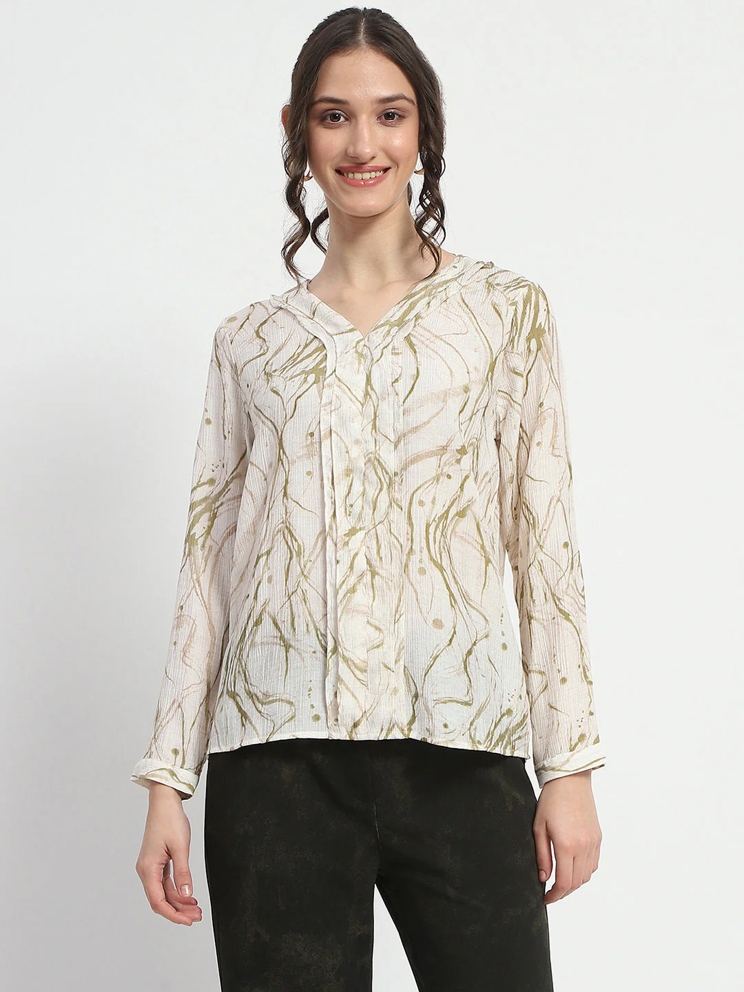 Madame Rayon Blend Abstract Print Green Top - Image 3